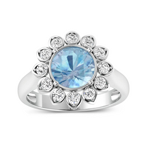 Load image into Gallery viewer, Genuine Diamond and Aquamarine Halo Ring