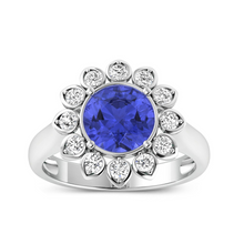 Load image into Gallery viewer, Genuine Tanzanite and Diamond Halo Ring