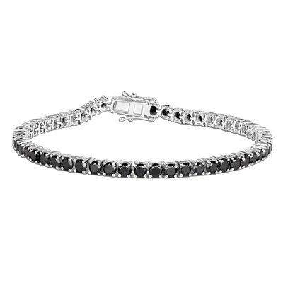 Genuine Black Diamond Silver Tennis Bracelet