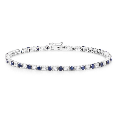 Natural Blue Sapphire and White Topaz Tennis Bracelet