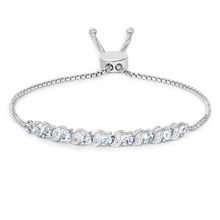 Load image into Gallery viewer, Genuine Aquamarine and White Topaz Bolo Bracelet