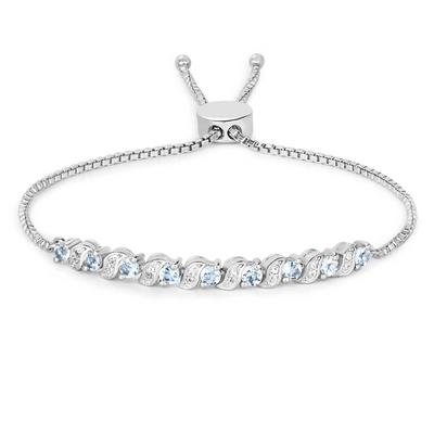 Genuine Aquamarine and White Topaz Bolo Bracelet