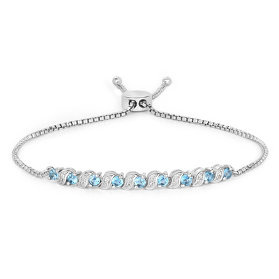 Genuine Swiss Blue Topaz and White Topaz Bolo Bracelet