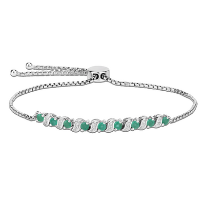 Genuine Emerald and White Topaz Bolo Bracelet