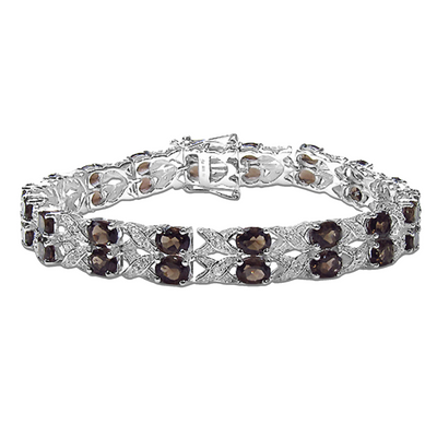 Genuine Smoky Quartz & White Topaz Crossover Bracelet