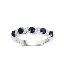 Load image into Gallery viewer, Genuine Blue Sapphire and White Topaz 5 Stone Ring