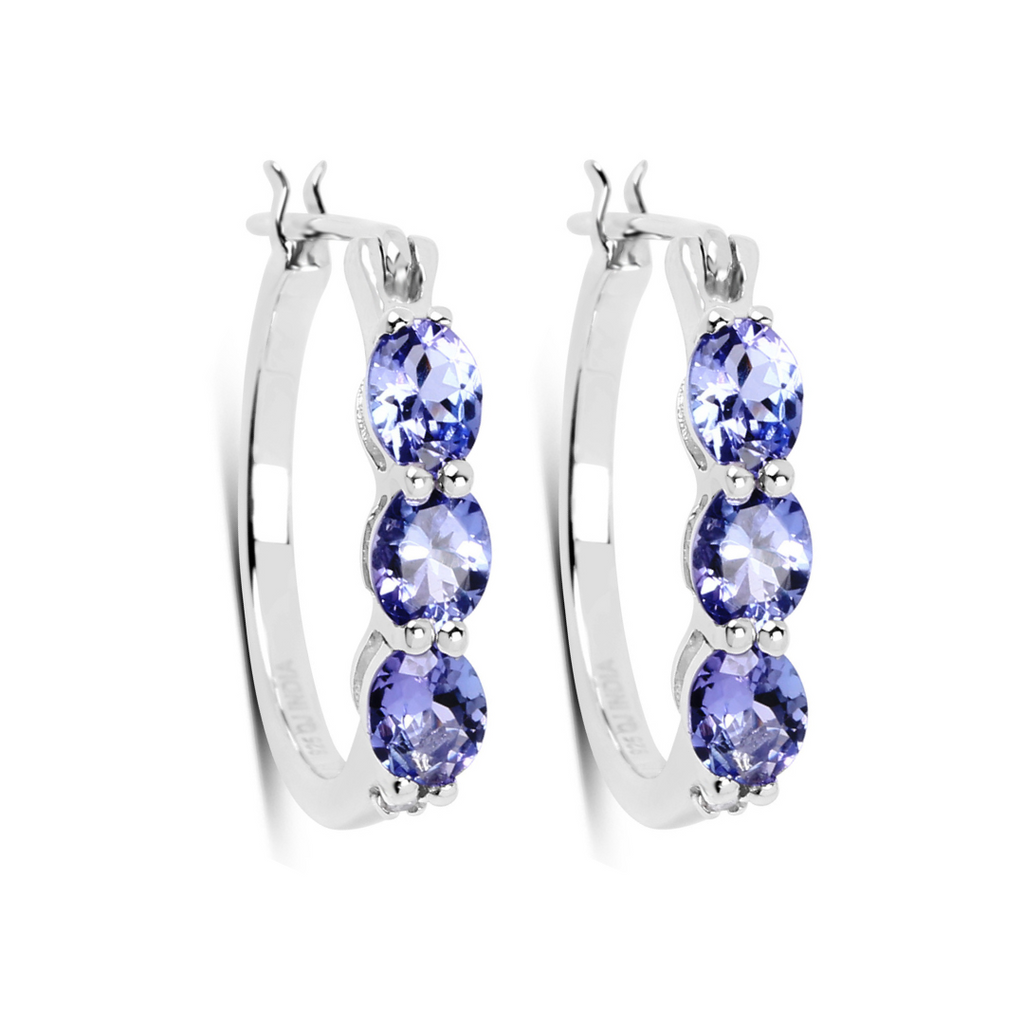Genuine Tanzanite Diamond 3 Stone Earrings