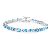 Load image into Gallery viewer, Genuine Swiss Blue Topaz Tennis Bracelet Silver