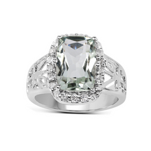 Load image into Gallery viewer, Genuine Green Amethyst Halo Ring