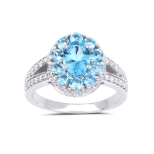 Load image into Gallery viewer, Natural Paraiba Apatite Oval Cluster Halo Ring