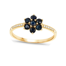 Load image into Gallery viewer, 10K Yellow Gold Blue Sapphire Floral Ring with White Diamonds