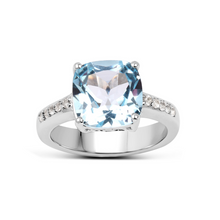 Load image into Gallery viewer, Blue Topaz Solitaire Ring with White Topaz Accents