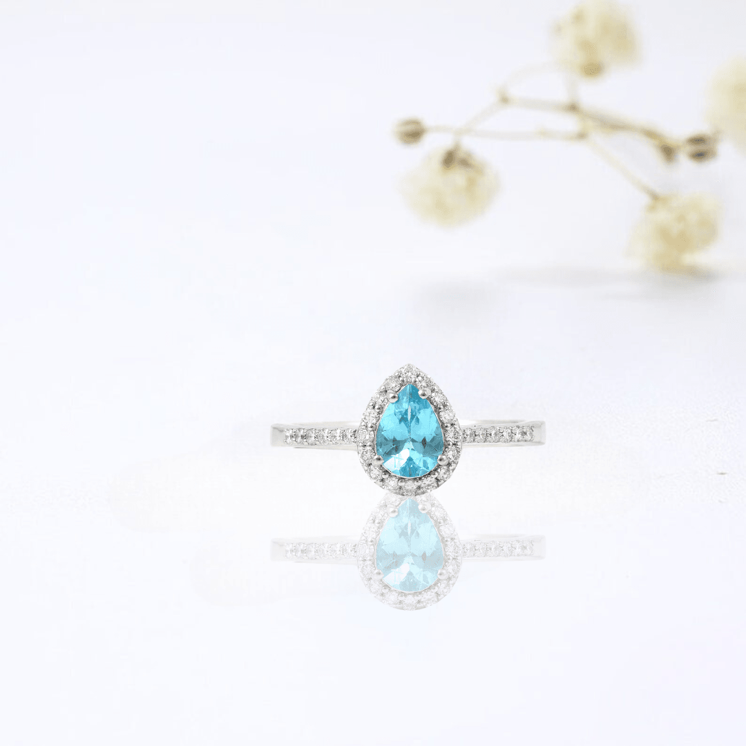Natural paraiba ring, genuine apatite crystal ring, sterling silver ring