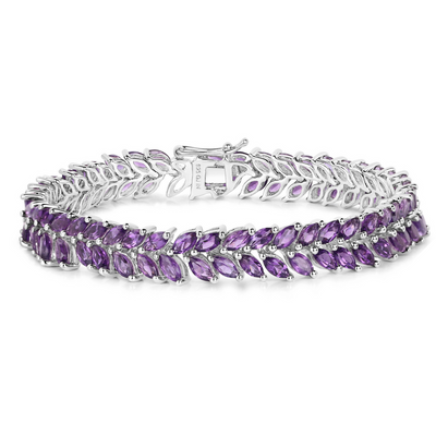 Natural Amethyst Silver Leaf Bracelet