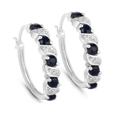 Load image into Gallery viewer, Genuine Blue Sapphire Hoop Earrings