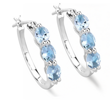 Load image into Gallery viewer, Genuine Blue Aquamarine and Diamond Hoops Earrings