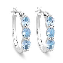 Load image into Gallery viewer, Genuine Blue Aquamarine and Diamond Hoops Earrings