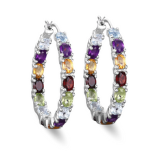 Load image into Gallery viewer, Multi Stone Hoop Earrings