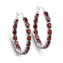 Load image into Gallery viewer, Genuine Garnet Hoop Earrings