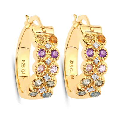 Multicolor Stone Hoop Earrings