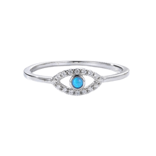 Load image into Gallery viewer, Blue Opal Evil Eye Ring FineColorJewels best gift for girls, best gift for women, Blue opal ring, Christmas gift, dla-dm-discount-all-143240, dla-dm-discount-all-154898, evil eye ring, lab-grown opal, New Year gift, October birthday gift, October birthstone, opal jewelry, rhodium-plated ring, sterling silver ring, Valentine&#39;s Day gift