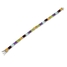 Load image into Gallery viewer, Multi Color Sterling Silver Bracelet multicolor bracelet, rectangular shape multi gemstone bracelet, gift for her