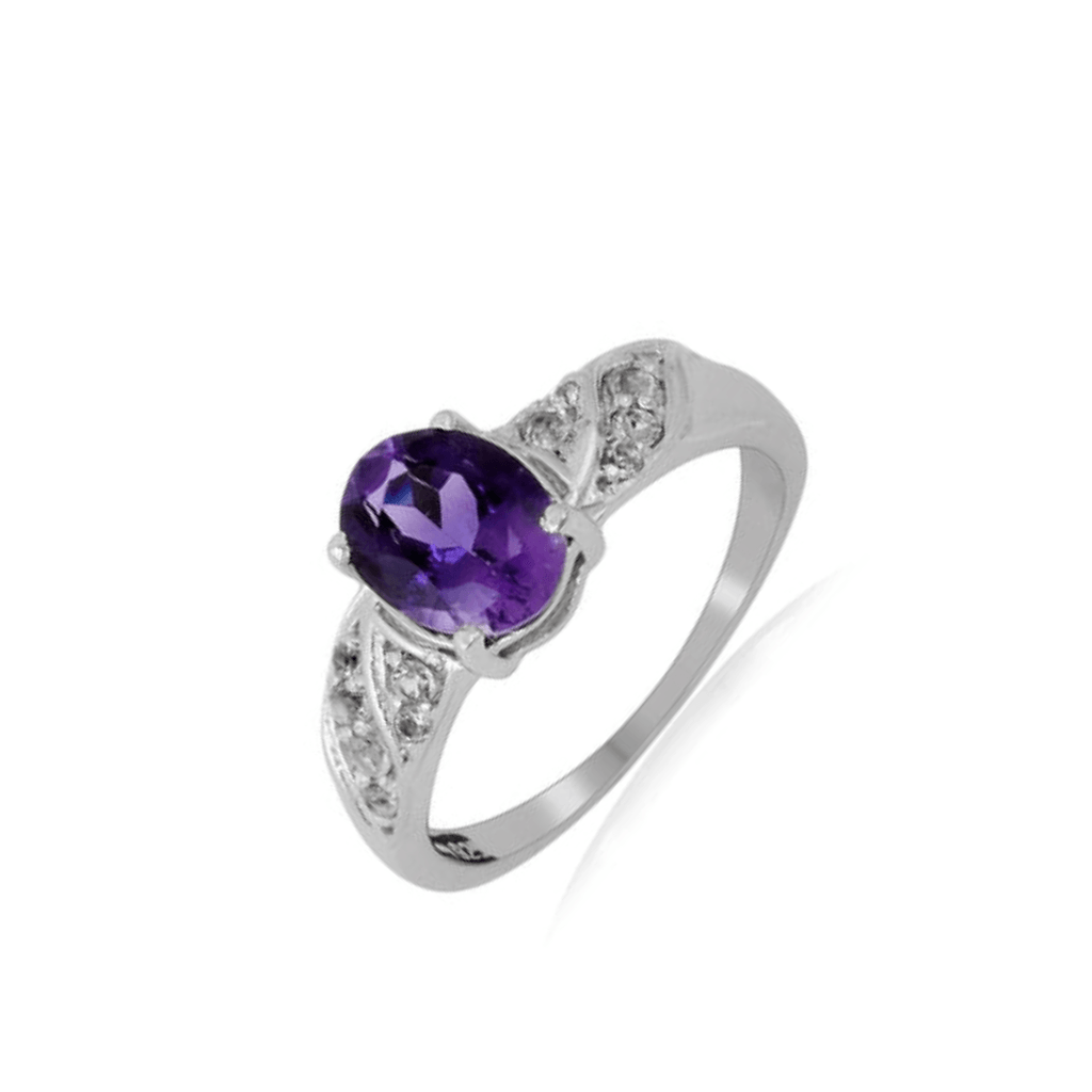 Amethyst Oval Classic Ring Fine Color Jewels 8, 925 Sterling Silver, Amethyst, Clearance, dla-dm-discount-all-143240, dla-dm-discount-all-154898, Oval, Purple, Solitaire, White Topaz
