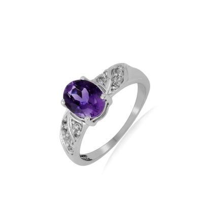 Amethyst Oval Classic Ring Fine Color Jewels 8, 925 Sterling Silver, Amethyst, Clearance, dla-dm-discount-all-143240, dla-dm-discount-all-154898, Oval, Purple, Solitaire, White Topaz