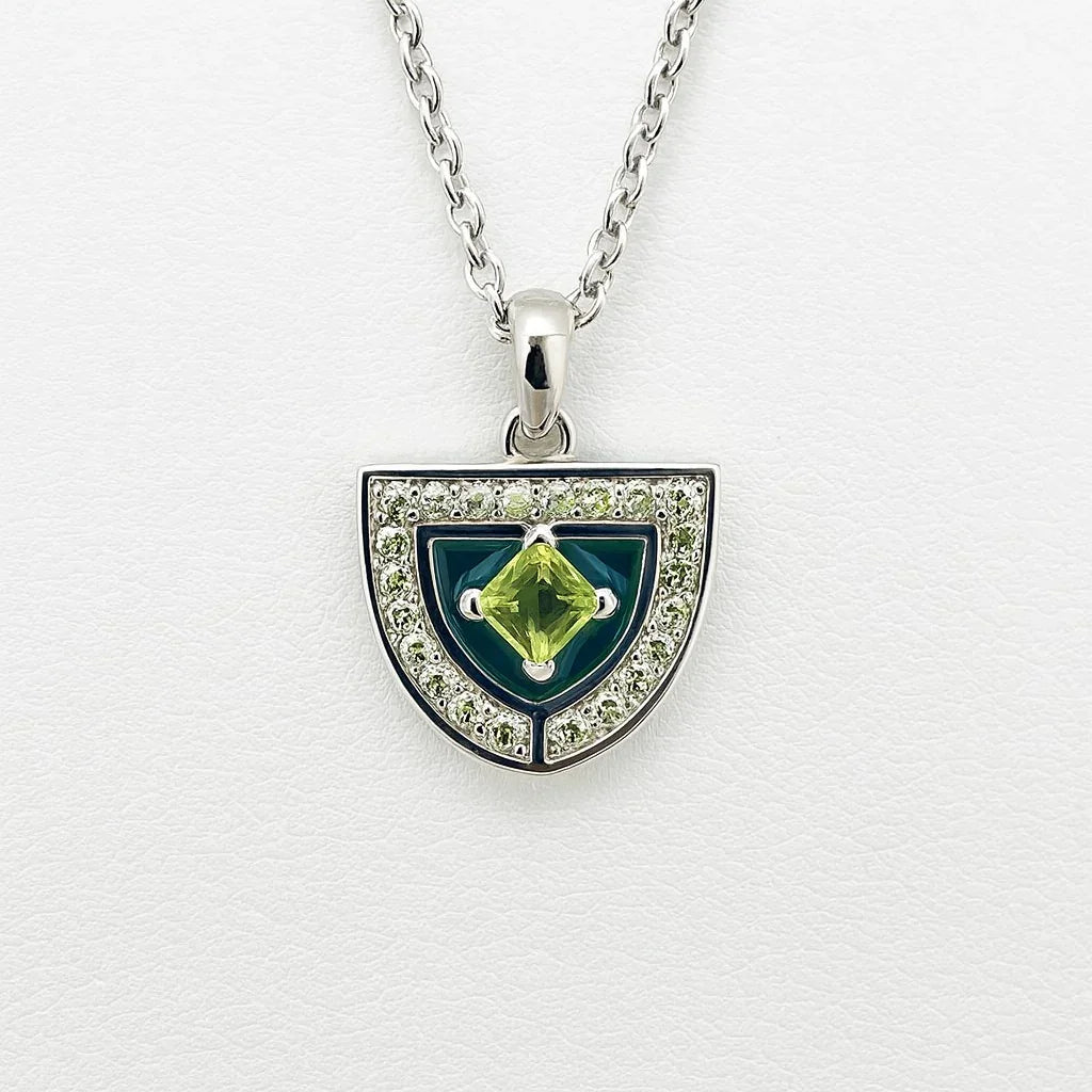 Natural Peridot Silver Amulet Necklace