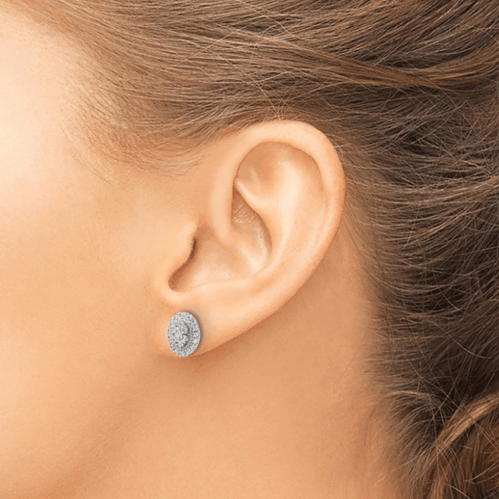 14K White Gold Lab Diamond Halo Stud Earrings FineColorJewels 14k White Gold, 14K White Gold Lab Grown Diamond wedding gift, 14k white gold studs, Cluster Stud Earrings, cluster studs earrings, Dainty Diamond Earrings, Delicate Diamond Studs, diamond cluster earrings, dla-dm-discount-all-143240, dla-dm-discount-all-153807, oval stud, round diamond earrings, round diamond studs, round Flower Earrings, white gold earrings