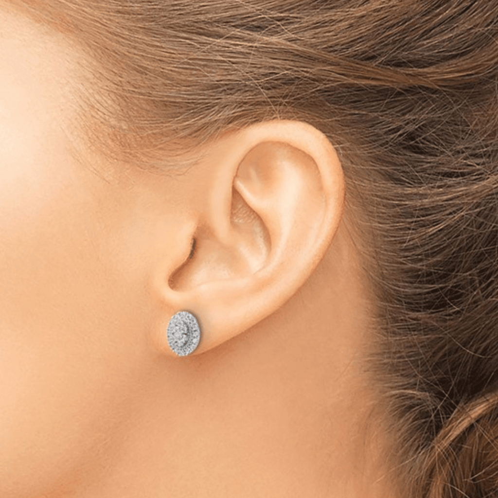 14K White Gold Lab Diamond Halo Stud Earrings FineColorJewels 14k White Gold, 14K White Gold Lab Grown Diamond wedding gift, 14k white gold studs, Cluster Stud Earrings, cluster studs earrings, Dainty Diamond Earrings, Delicate Diamond Studs, diamond cluster earrings, dla-dm-discount-all-143240, dla-dm-discount-all-153807, oval stud, round diamond earrings, round diamond studs, round Flower Earrings, white gold earrings
