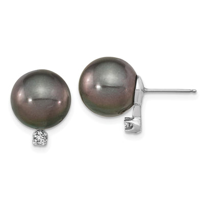 14k Gold Black Tahitian Pearl and Diamond Stud Earrings