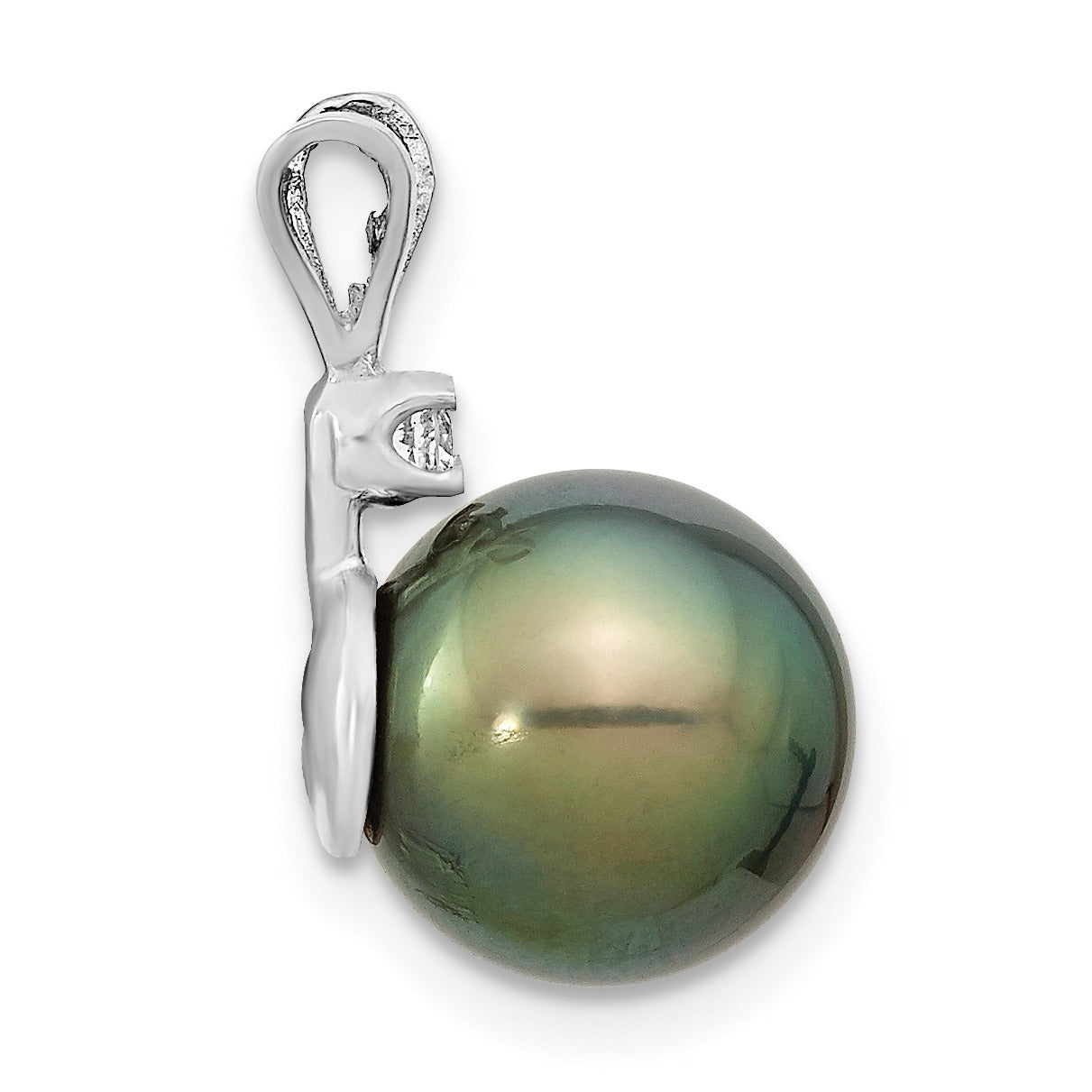 14k Gold Round Black Tahitian Pearl Diamond Pendant Fine Color Jewels QG, tahiti pearl pendant, tahitian black pearl pendant, tahitian pendant
