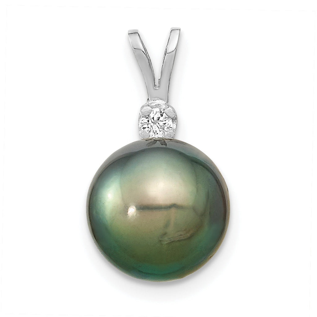 14k Gold Round Black Tahitian Pearl Diamond Pendant Fine Color Jewels QG, tahiti pearl pendant, tahitian black pearl pendant, tahitian pendant