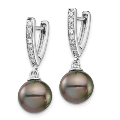 14k Gold Tahitian Pearl and Diamond Dangle Earrings