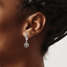 Load image into Gallery viewer, 14k Gold Tahitian Pearl and Diamond Dangle Earrings
