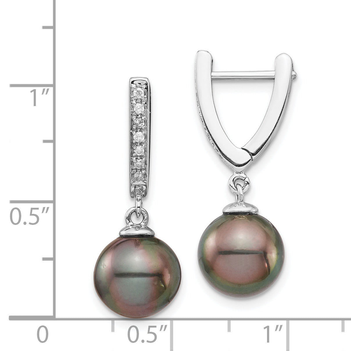 14k Gold Tahitian Pearl and Diamond Dangle Earrings