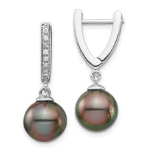Load image into Gallery viewer, 14k Gold Tahitian Pearl and Diamond Dangle Earrings