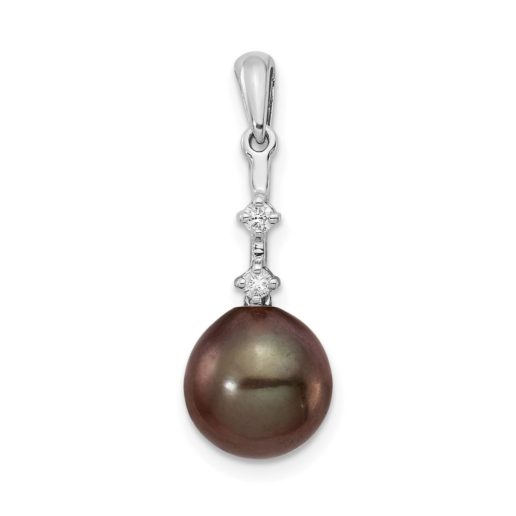 14k White Gold Black Pearl Tahitian Diamond Pendant Fine Color Jewels QG, tahiti pearl pendant, tahitian black pearl pendant, tahitian pendant