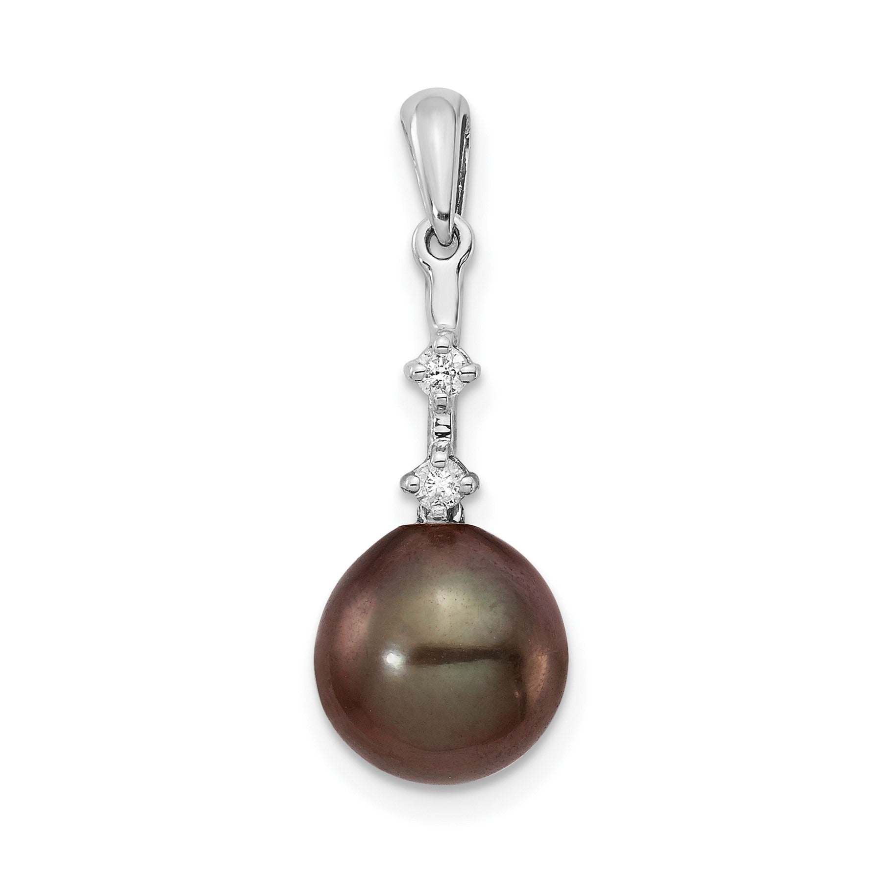 14k White Gold Black Pearl Tahitian Diamond Pendant Fine Color Jewels QG, tahiti pearl pendant, tahitian black pearl pendant, tahitian pendant