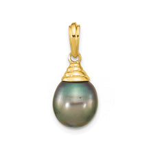 Load image into Gallery viewer, 14k Gold Black Teardrop Tahitian Pearl Pendant Fine Color Jewels QG, tahiti pearl pendant, tahitian black pearl pendant, tahitian pendant