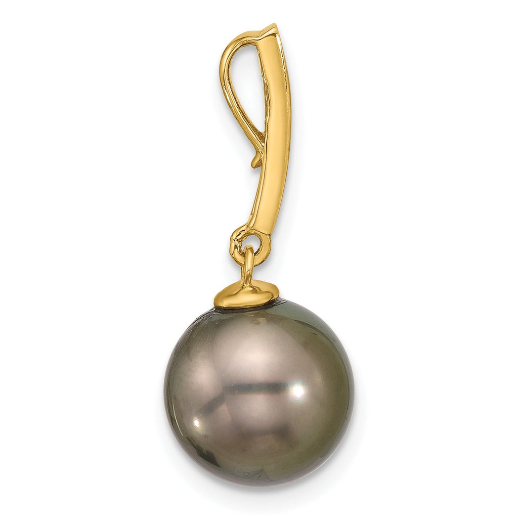 14k Gold Black Tahitian Pearl and Diamond Dangle Pendant Fine Color Jewels QG, tahiti pearl pendant, tahitian black pearl pendant, tahitian pendant