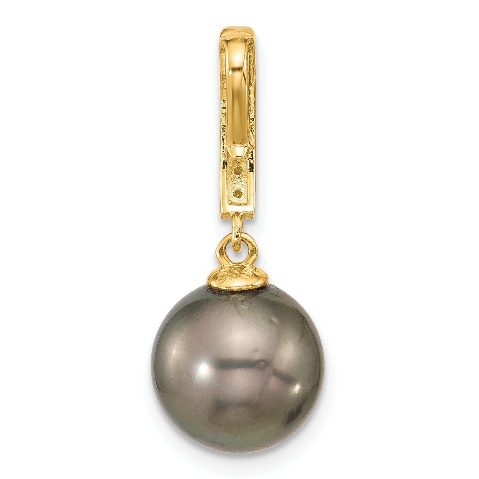 14k Gold Black Tahitian Pearl and Diamond Dangle Pendant Fine Color Jewels QG, tahiti pearl pendant, tahitian black pearl pendant, tahitian pendant