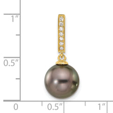 Load image into Gallery viewer, 14k Gold Black Tahitian Pearl and Diamond Dangle Pendant Fine Color Jewels QG, tahiti pearl pendant, tahitian black pearl pendant, tahitian pendant