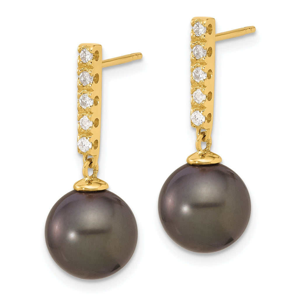 14k Gold Black Tahitian Pearl Diamond Post Dangle Earrings