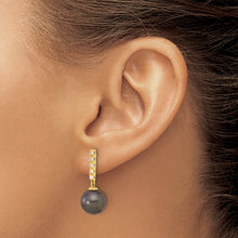 Load image into Gallery viewer, 14k Gold Black Tahitian Pearl Diamond Post Dangle Earrings