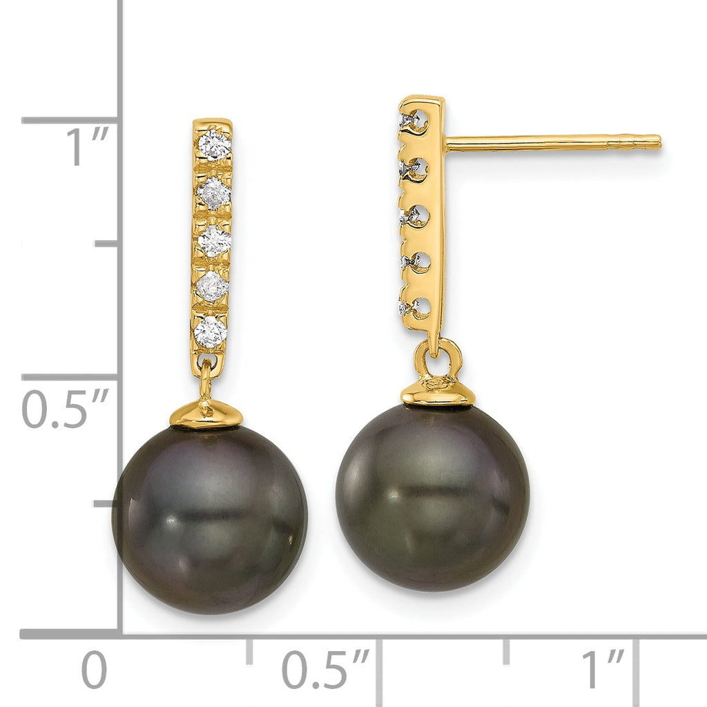 14k Gold Black Tahitian Pearl Diamond Post Dangle Earrings