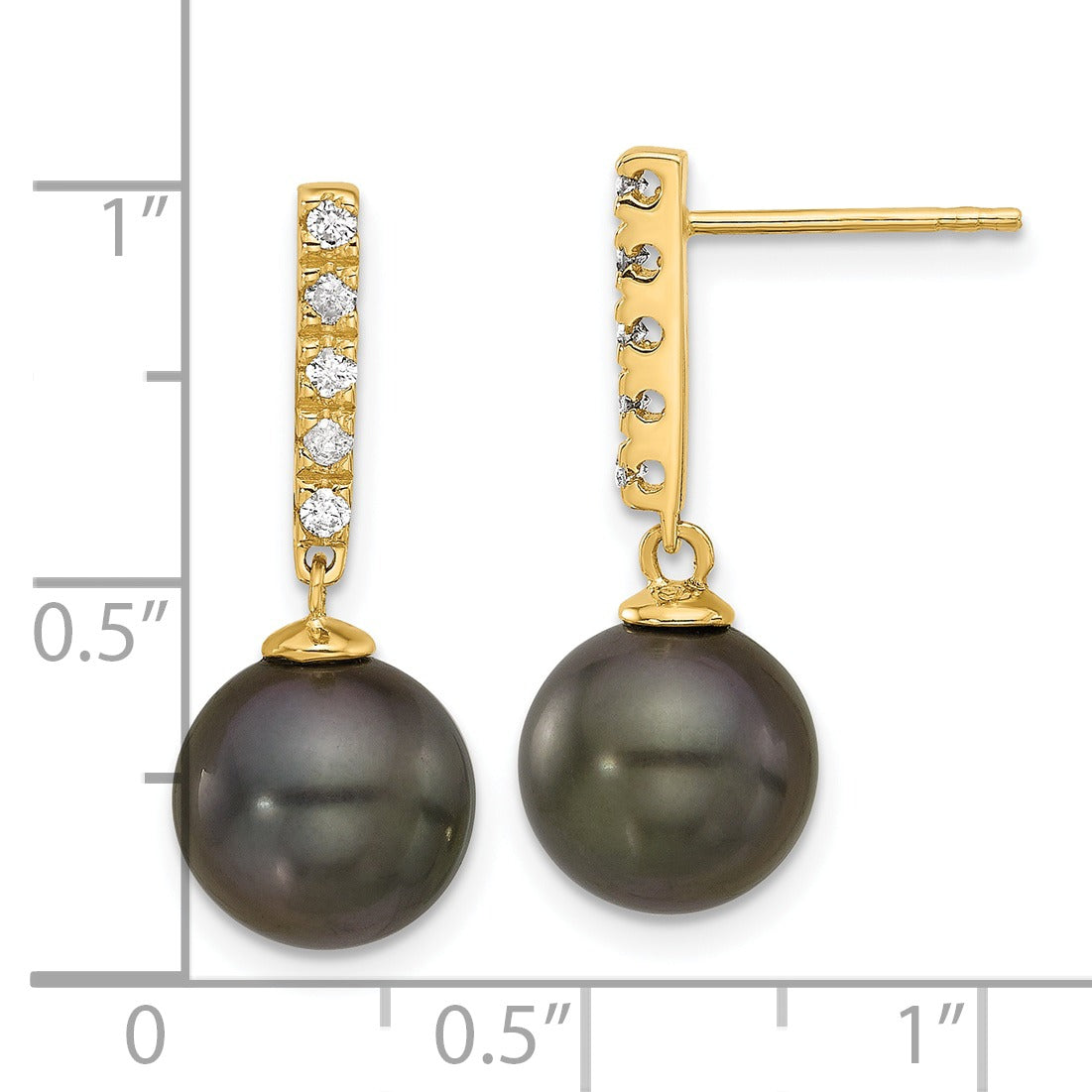 14k Gold Black Tahitian Pearl Diamond Post Dangle Earrings