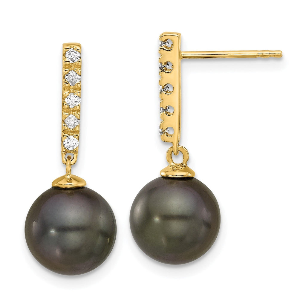 14k Gold Black Tahitian Pearl Diamond Post Dangle Earrings