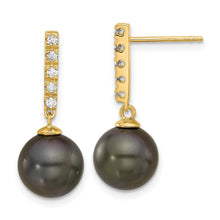 Load image into Gallery viewer, 14k Gold Black Tahitian Pearl Diamond Post Dangle Earrings